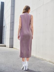 Mulvari 無袖下擺開叉不附腰帶毛衣裙 - 淡紫色 - 查看 3