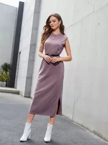 Mulvari 無袖下擺開叉不附腰帶毛衣裙 - 淡紫色 - 查看 1