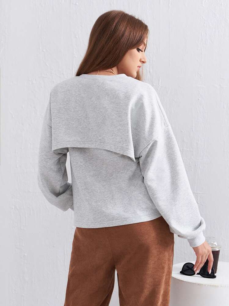 SHEIN Letter Graphic Drop Shoulder Pullover - Light Grey - View 2