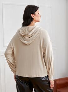 Plus Drop Shoulder Solid Hoodie - Khaki - View 2
