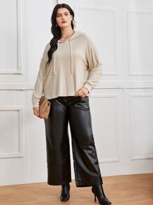 Plus Drop Shoulder Solid Hoodie - Khaki - View 5