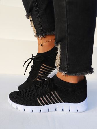 Dam Plus Size-snörning Andas halkfria enfärgade utomhussportskor