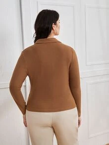 البسة علوية نسائية حجم كبير الثنية بازرارأمامية الصاف كاجوال - بني - مشاهدة 2