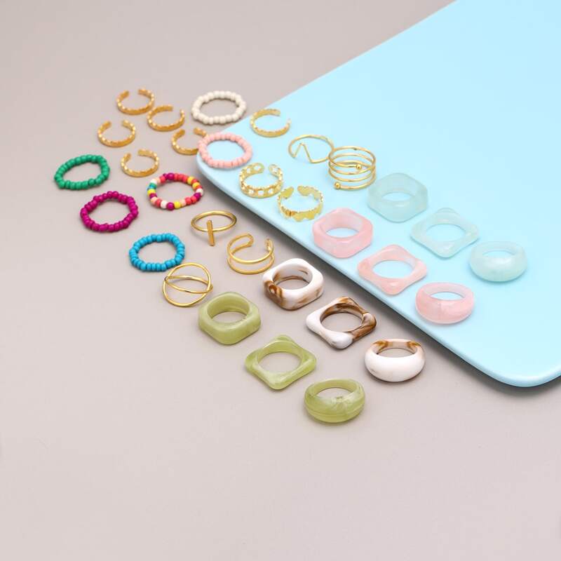 

31pcs Beaded Design Ring, Multicolor