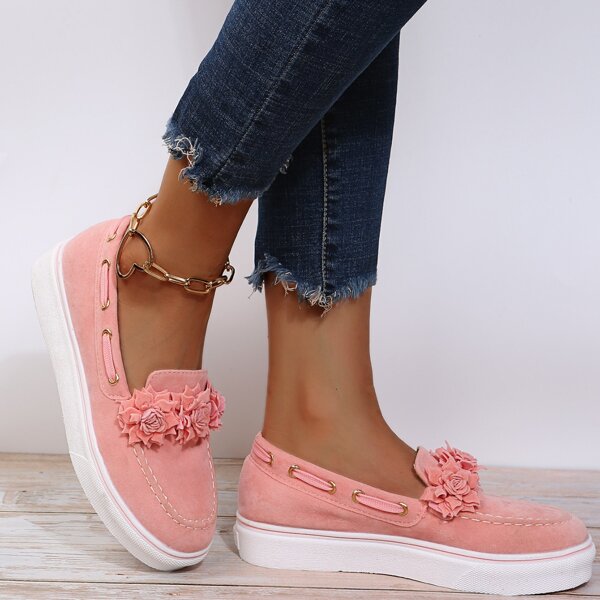 

Solid Applique Slip-On Flatform Shoes, Pink