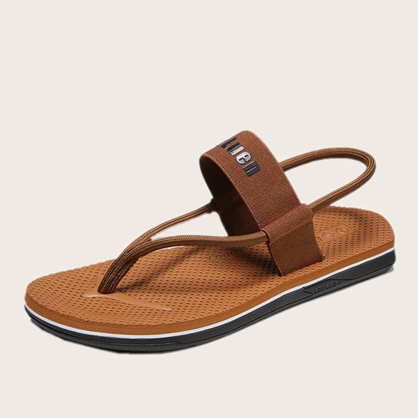 

Men Letter Graphic Slingback Thong Sandals, Khaki