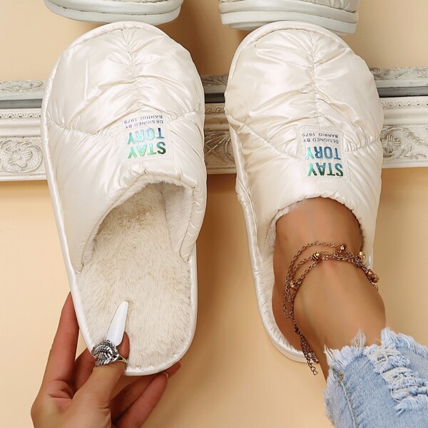 

Letter Patch Bedroom Slippers, Beige