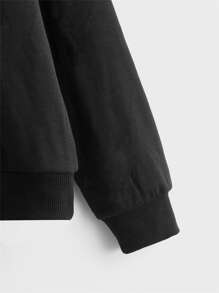 SHEIN Tween Girl Casual Round Neck Long Sleeve Letter Print Sweatshirt, Suitable For Autumn And Winter - Black - View 4