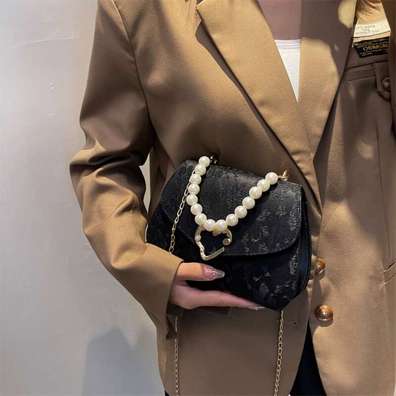 

Heart Buckle Flap Satchel Bag, Black