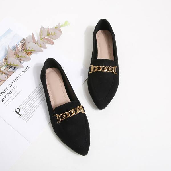 

Girls Suede Chain Decor Ballet Flats, Black