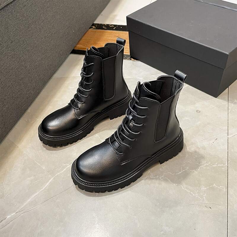 

Lace Up Front Combat Boots, Black