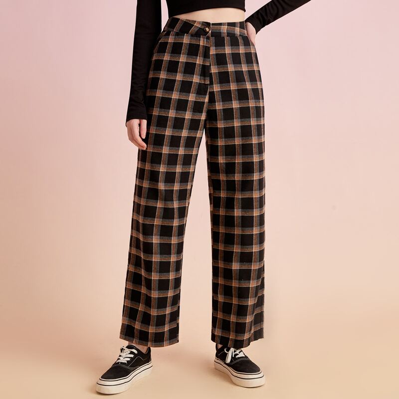 

Plaid Straight Leg Pants, Multicolor
