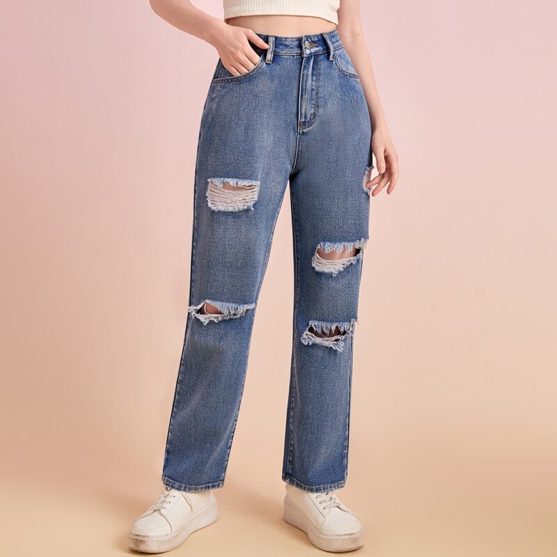 

Solid Ripped Jeans, Light wash