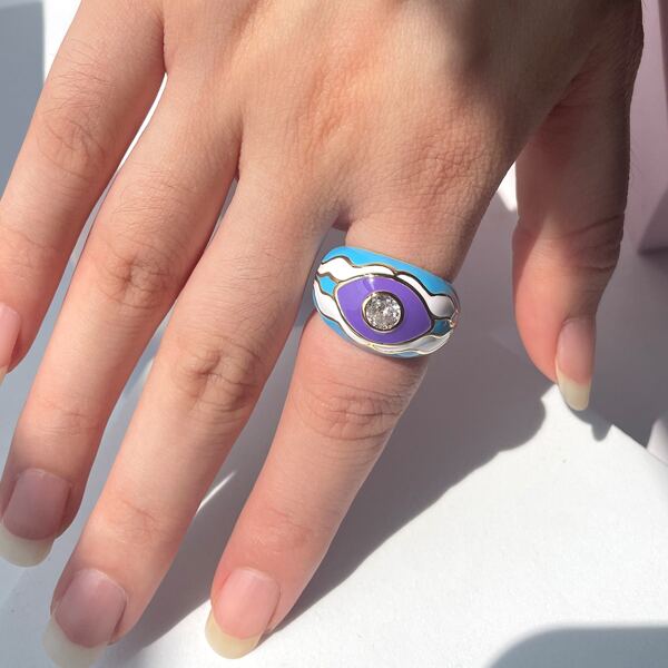 

Rhinestone Decor Eye Design Ring, Multicolor
