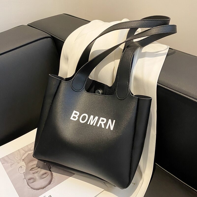 

Letter Graphic Shoulder Tote Bag, Black