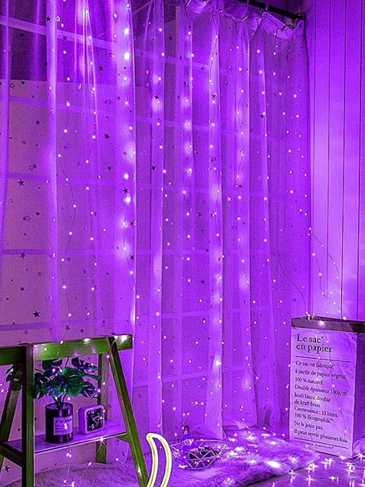 1pc 200-LED 2*2m Copper Wire Fairy Curtain Light Bedroom Wall Decor For Girl Birthday Party Wedding Christmas Decoration Battery Operated - Purple - View 1