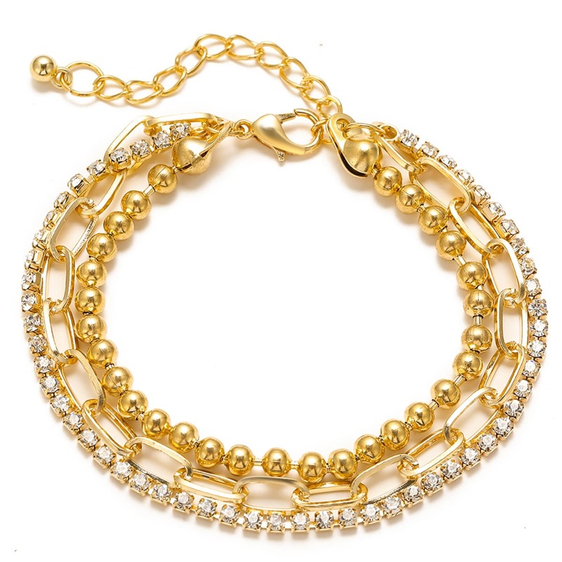 

Rhinestone Decor Layered Anklet, Gold