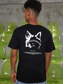 Hombres Camiseta reflectante con estampado de slogan y dibujos animados - Negro - Ver 1