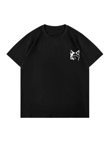 Hombres Camiseta reflectante con estampado de slogan y dibujos animados - Negro - Ver 3