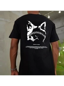 Hombres Camiseta reflectante con estampado de slogan y dibujos animados - Negro - Ver 5