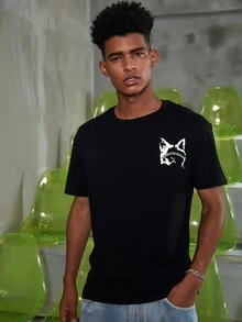 Hombres Camiseta reflectante con estampado de slogan y dibujos animados - Negro - Ver 7