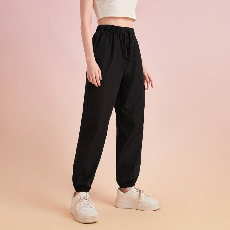 

Solid Flap Pocket Cargo Pants, Black