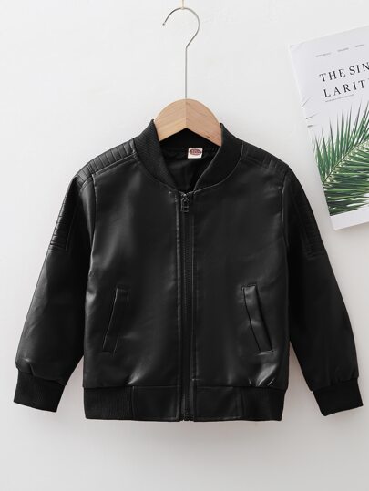SHEIN Jaqueta Bomber de Couro PU para Menino, Elegante para Outono/Inverno