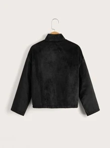 SHEIN Girls Zip Up Drop Shoulder Jacket - Black - View 2