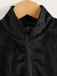 SHEIN Girls Zip Up Drop Shoulder Jacket - Black - View 3