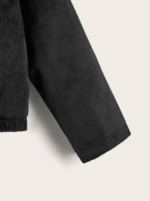 SHEIN Girls Zip Up Drop Shoulder Jacket - Black - View 4