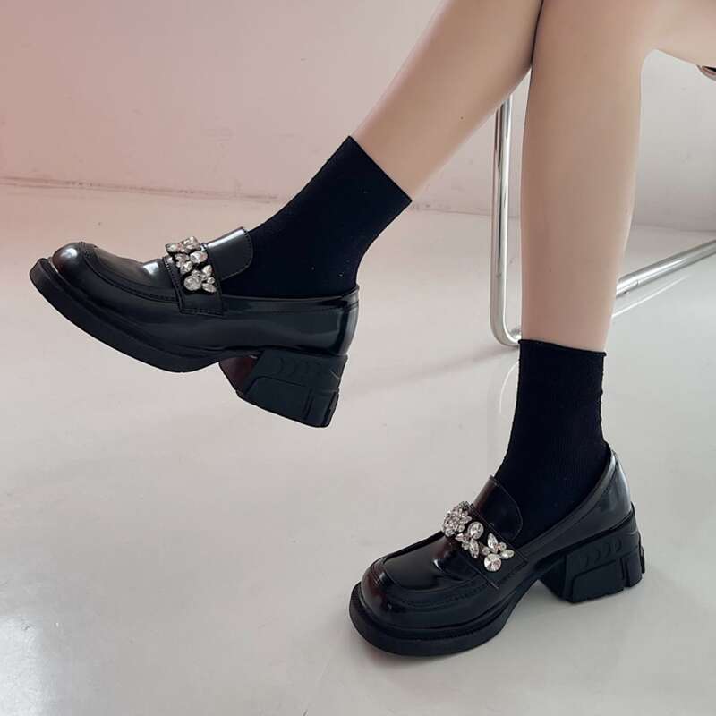

Rhinestone Decor Slip On Loafers, Black
