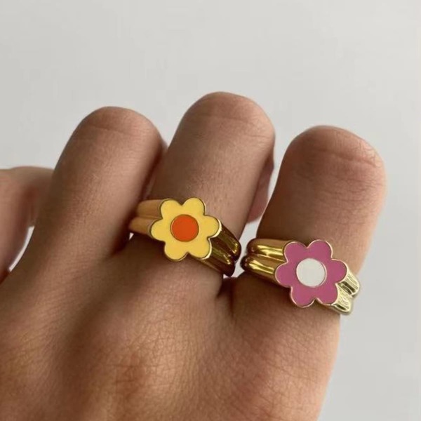 

2pcs Flower Design Ring, Multicolor
