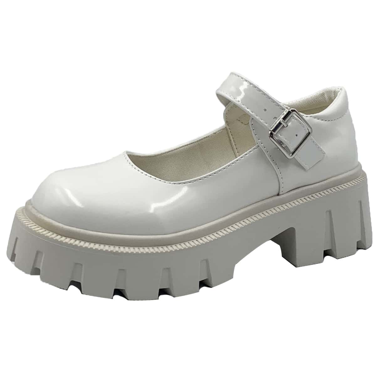 

Buckle Decor Flatform Mary Janes, Beige