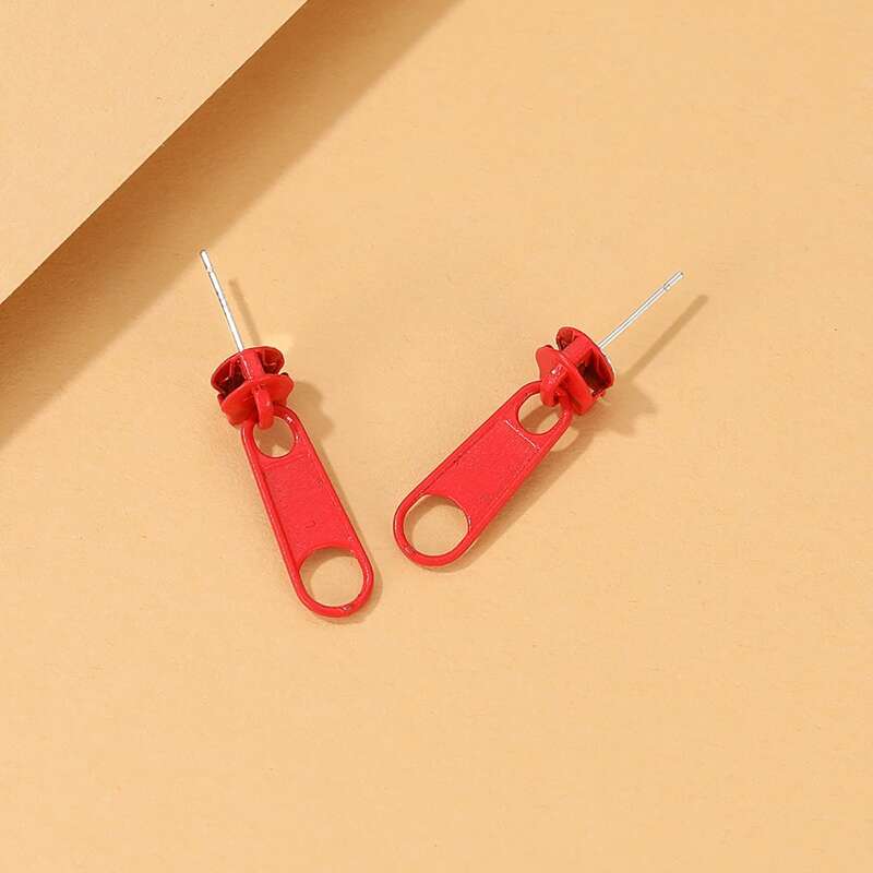 

Zip Decor Earrings, Red