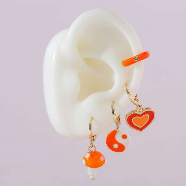 

4pcs Yin & Yang Charm Earring, Multicolor