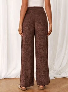 SHEIN Essnce 高腰斜口袋闊腿褲 - 咖啡棕 - 查看 2