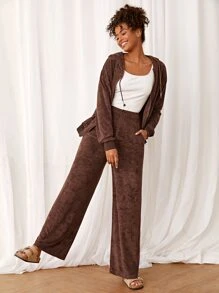 SHEIN Essnce 高腰斜口袋闊腿褲 - 咖啡棕 - 查看 3