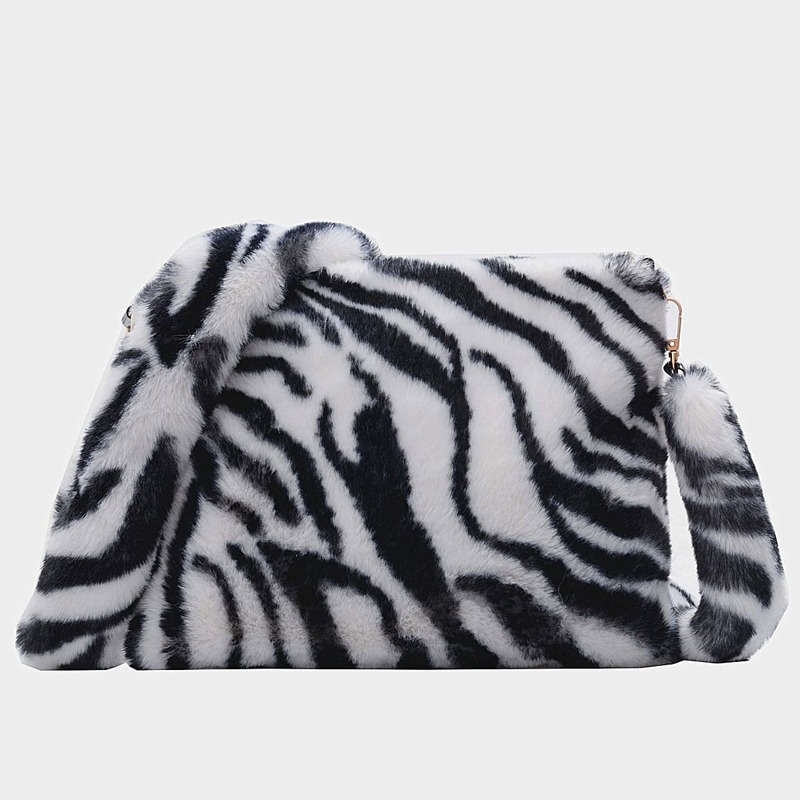 

Zebra Striped Crossbody Bag, Black and white