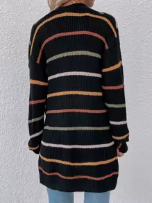SHEIN LUNE Áo Cardigan sọc thả vai, Áo dài tay - Nhiều màu - Xem 2