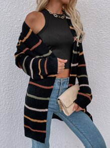 SHEIN LUNE Áo Cardigan sọc thả vai, Áo dài tay - Nhiều màu - Xem 3