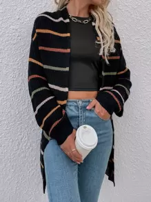 SHEIN LUNE Áo Cardigan sọc thả vai, Áo dài tay - Nhiều màu - Xem 4