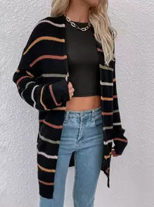 SHEIN LUNE Áo Cardigan sọc thả vai, Áo dài tay - Nhiều màu - Xem 5