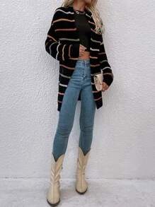 SHEIN LUNE Áo Cardigan sọc thả vai, Áo dài tay - Nhiều màu - Xem 6