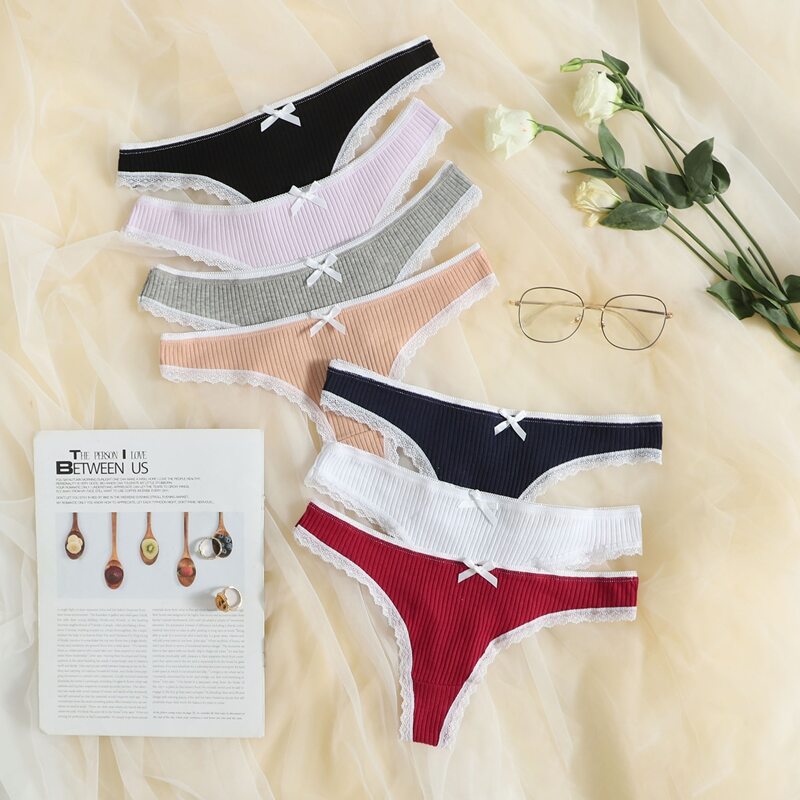 

7pack Rib Bow Decor Panty Set, Multicolor