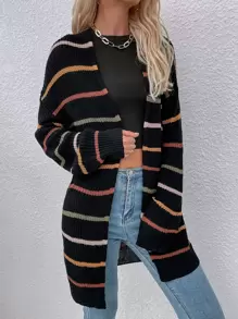 SHEIN LUNE Áo Cardigan sọc thả vai, Áo dài tay - Nhiều màu - Xem 7
