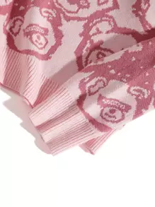 SHEIN Unity 卡通圖案落肩袖套頭毛衣 - 粉色 - 查看 3