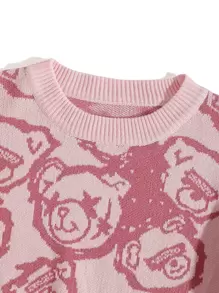 SHEIN Unity 卡通圖案落肩袖套頭毛衣 - 粉色 - 查看 4