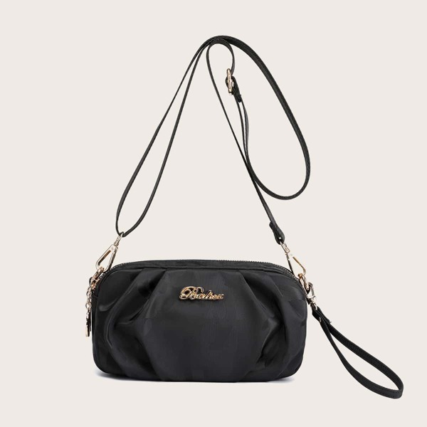 

Camo Pattern Ruched Detail Square Bag, Black