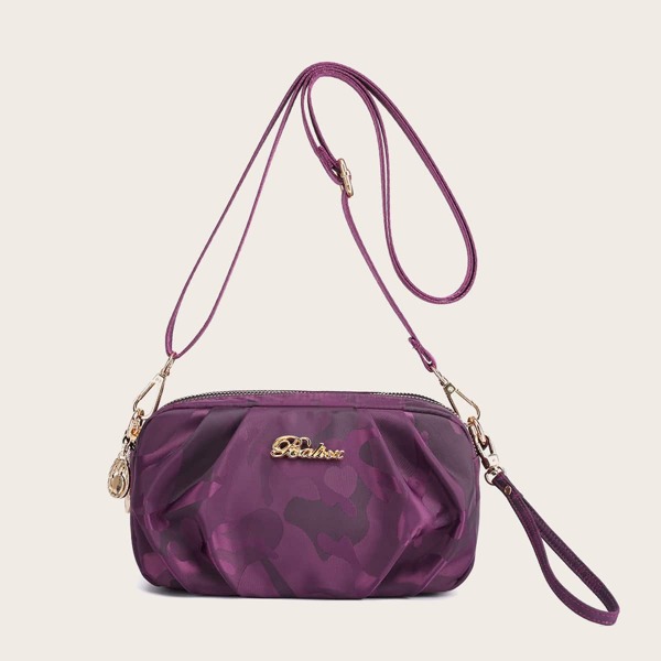 

Camo Pattern Ruched Detail Square Bag, Purple