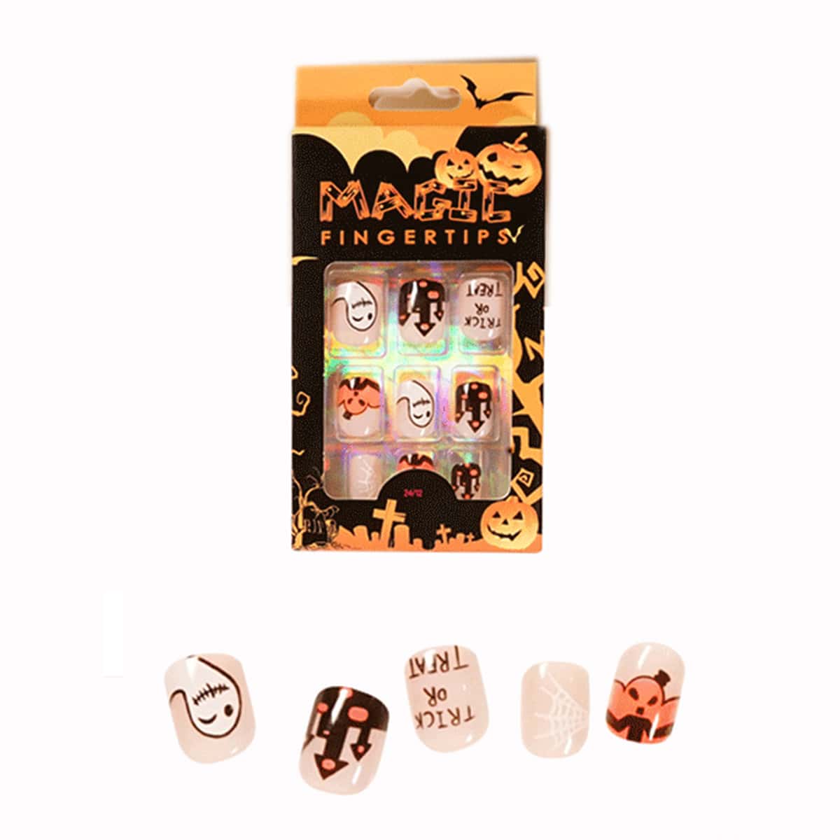 

24pcs Halloween Pattern Fake Nail, Multicolor